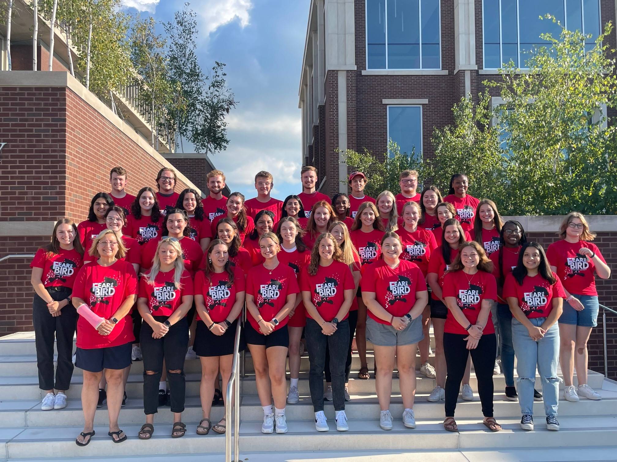 Tour guides in front of Bone Student Center